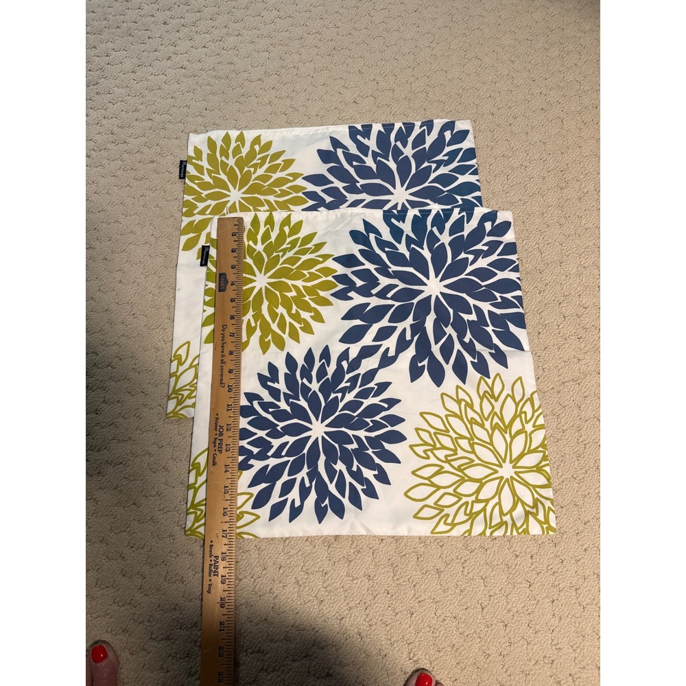 Phantoscope Set of 2 Navy Blue Lime Green Floral Sunburst Throw Pillow Covers